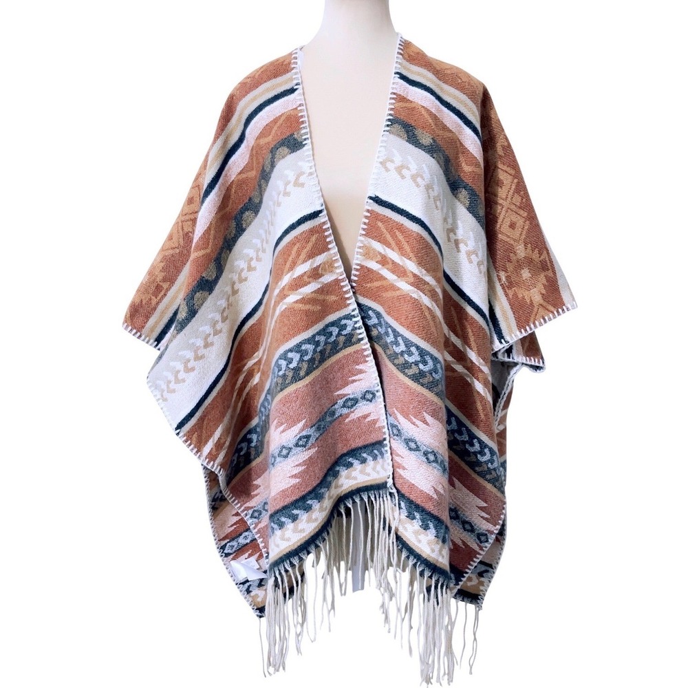 Natural Reflections Women Poncho OSFM Southwestern Fringe Oversized Wrap